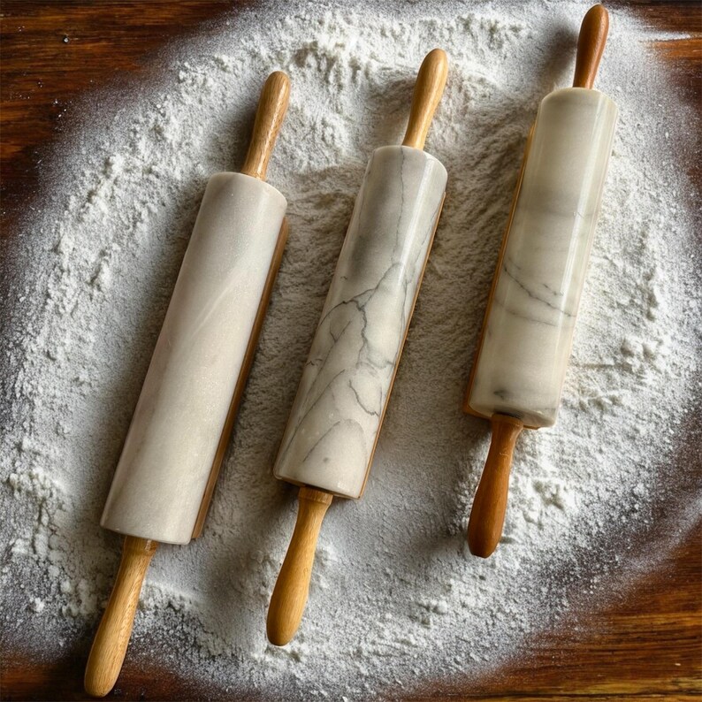Vintage Solid Marble Rolling Pins with Wooden Handles & Original Stand – Sold Individually image 2