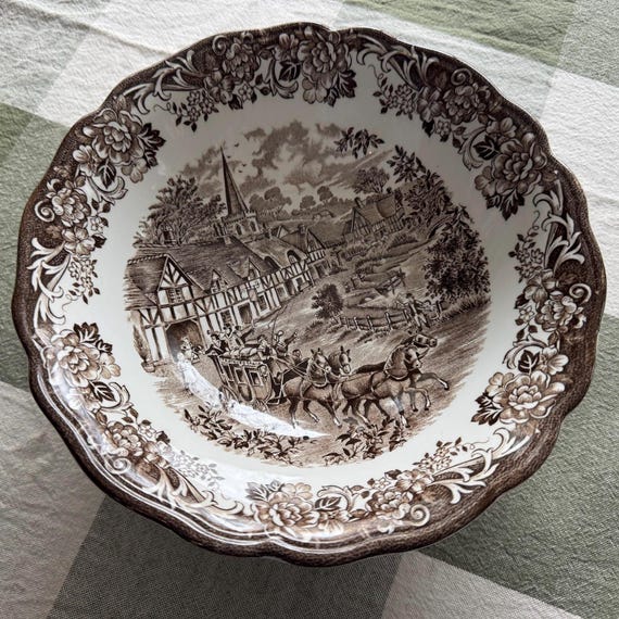 Vintage Royal Staffordshire Brown Transferware —J&G Meakin Stratford Stage Serving Bowl