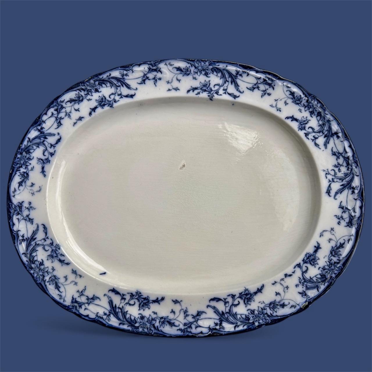 Antique 1880s Bridgwood Son Blue & White Transferware Oval Platter – 18 1/2” x 14 1/2”