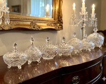Vintage Crystal Candy Dish with Lid — Each Trinket Jar Sold Individually