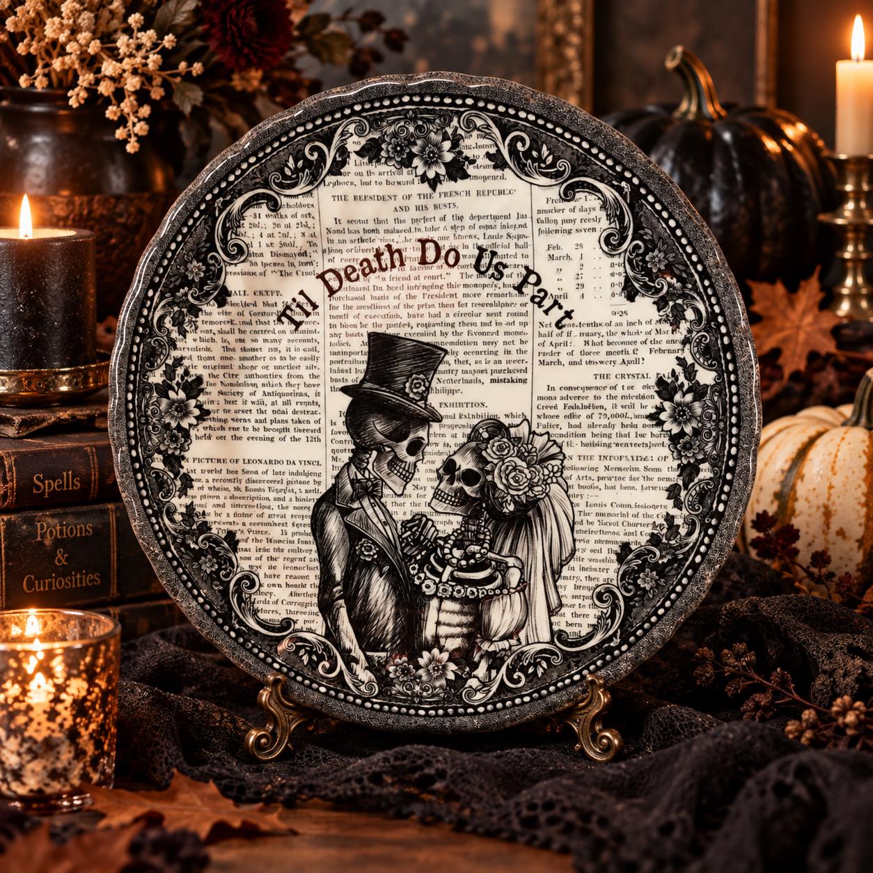 Skeleton Wedding Halloween Plate: Royal Wessex Transferware Dinner Plate — Made in England