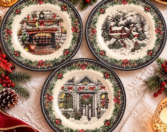 Vintage Style Transferware - Salad Plates 8.5” - Christmas Eve Theme - Royal Stafford England - Sold Individually
