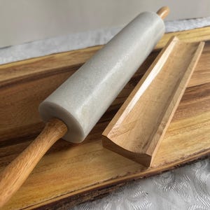 Vintage Solid Marble Rolling Pins with Wooden Handles & Original Stand – Sold Individually 1. Snow Sparkle