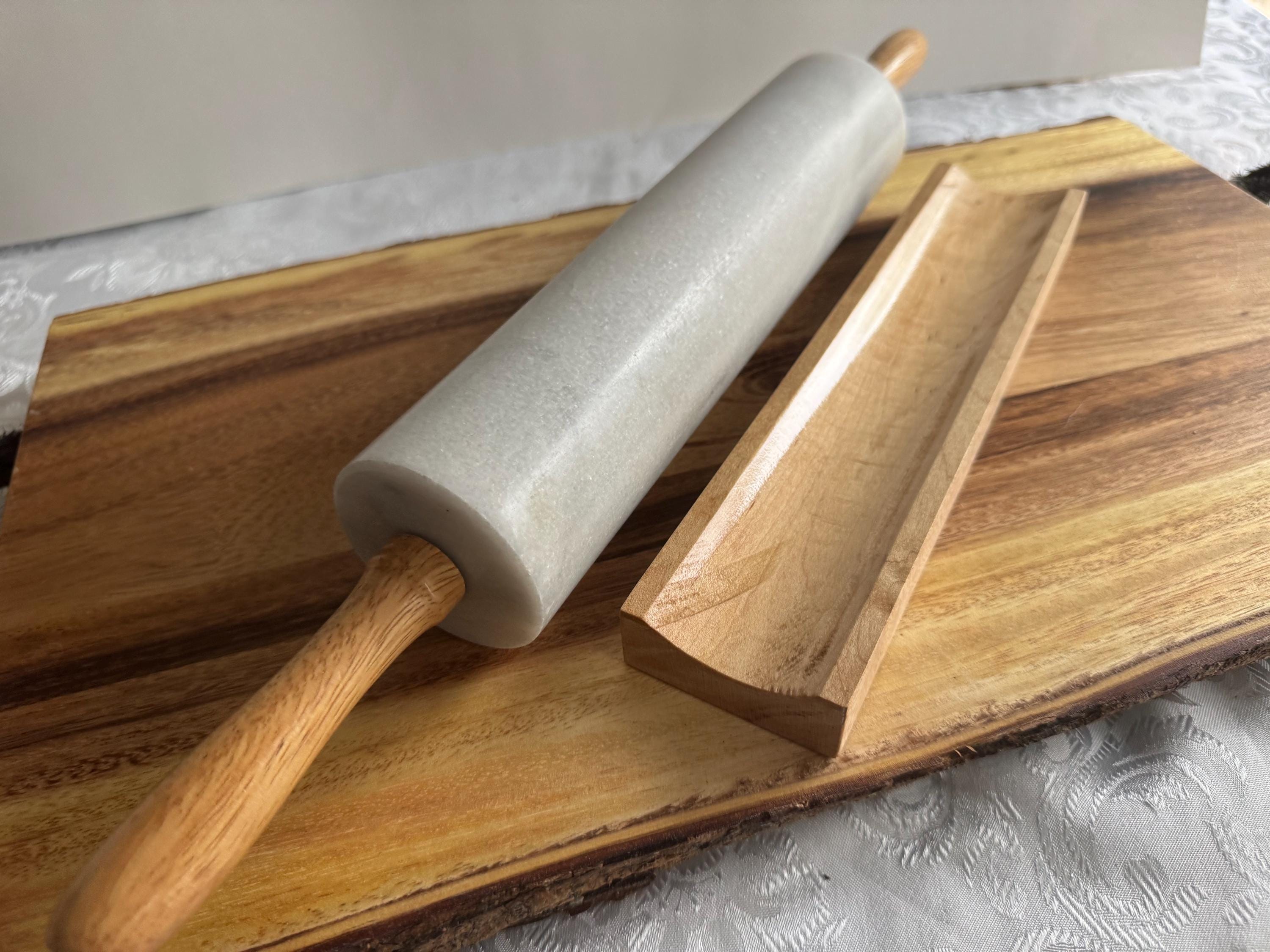 Vintage Solid Marble Rolling Pins with Wooden Handles & Original Stand – Sold Individually