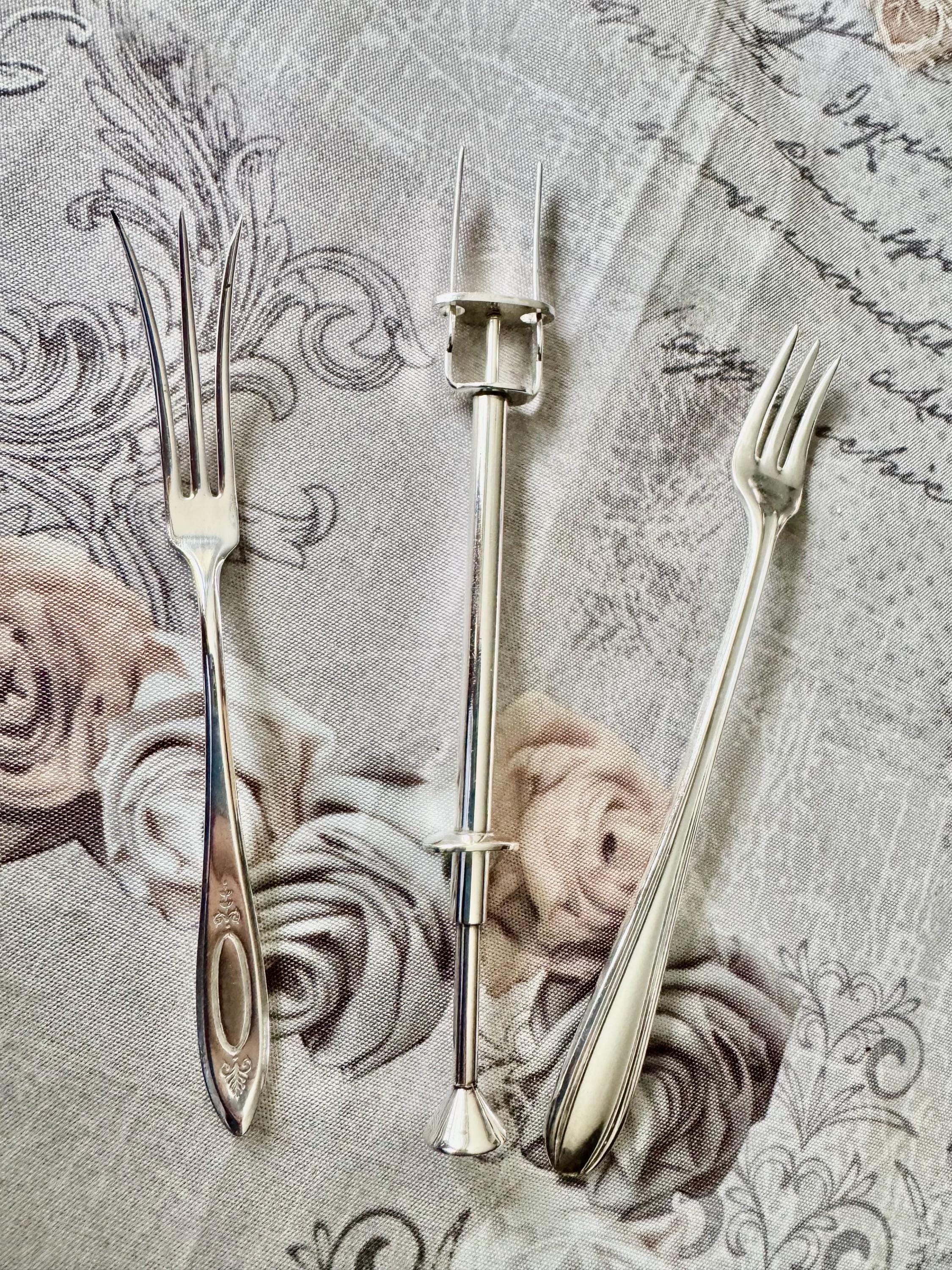 Vintage English Silverplate Cocktail Serving Forks – Mechanical Ejector Fork by Lion Works & More