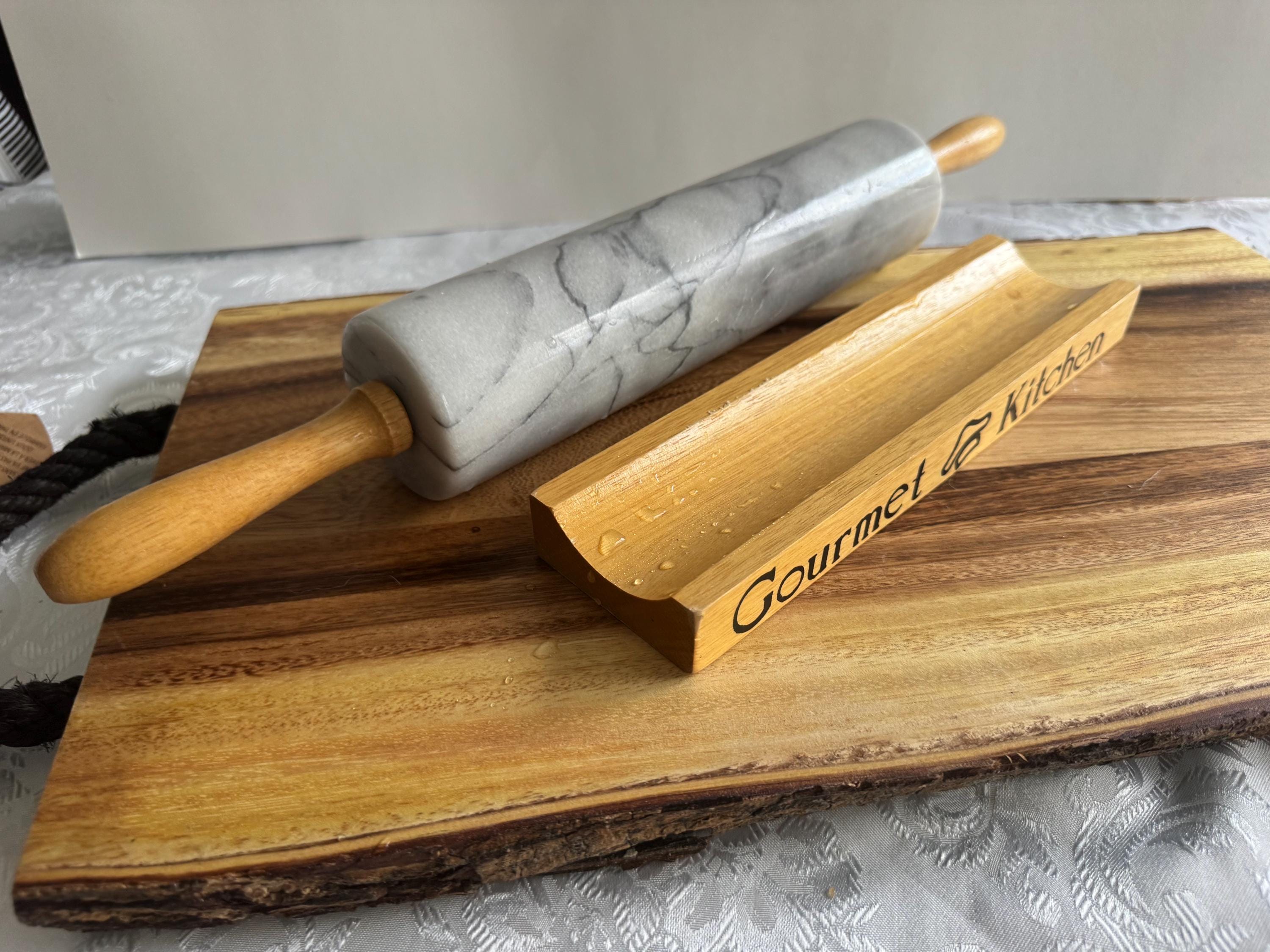 Vintage Solid Marble Rolling Pins with Wooden Handles & Original Stand – Sold Individually