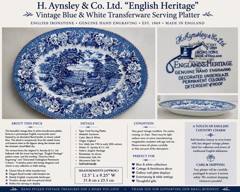 Vintage or Antique Blue & White Transferware Serving Platters bild 6