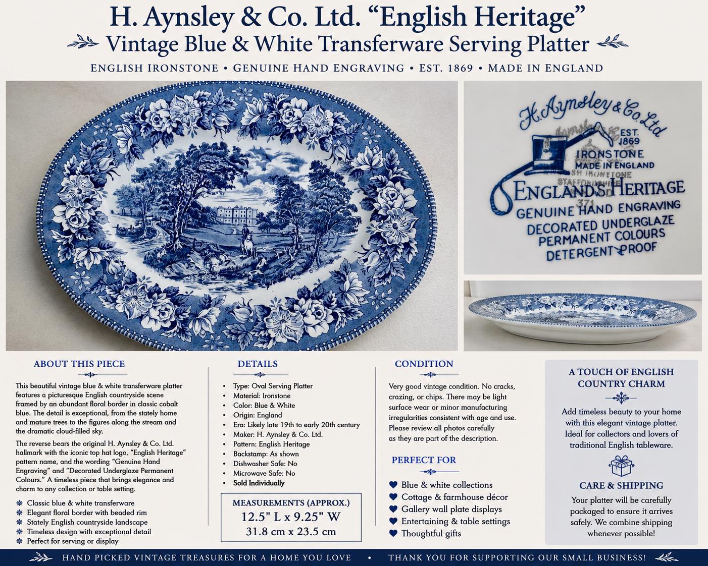 Vintage or Antique Blue & White Transferware Serving Platters