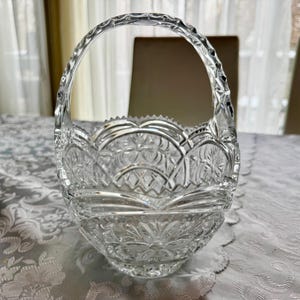 Vintage Heavy Cut Crystal Basket with Handle – Pinwheel & Starburst Pattern, Candy Dish, Wedding Centerpiece, Choose Your Favorite image 9