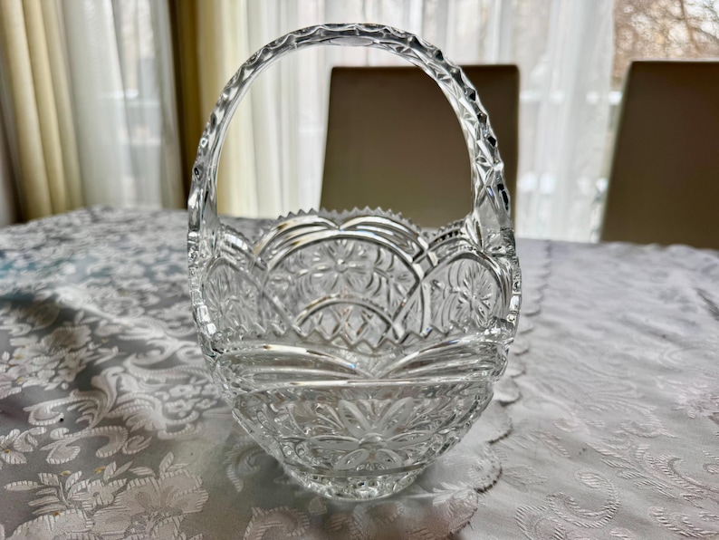 Vintage Heavy Cut Crystal Basket with Handle – Pinwheel & Starburst Pattern, Candy Dish, Wedding Centerpiece, Choose Your Favorite image 9