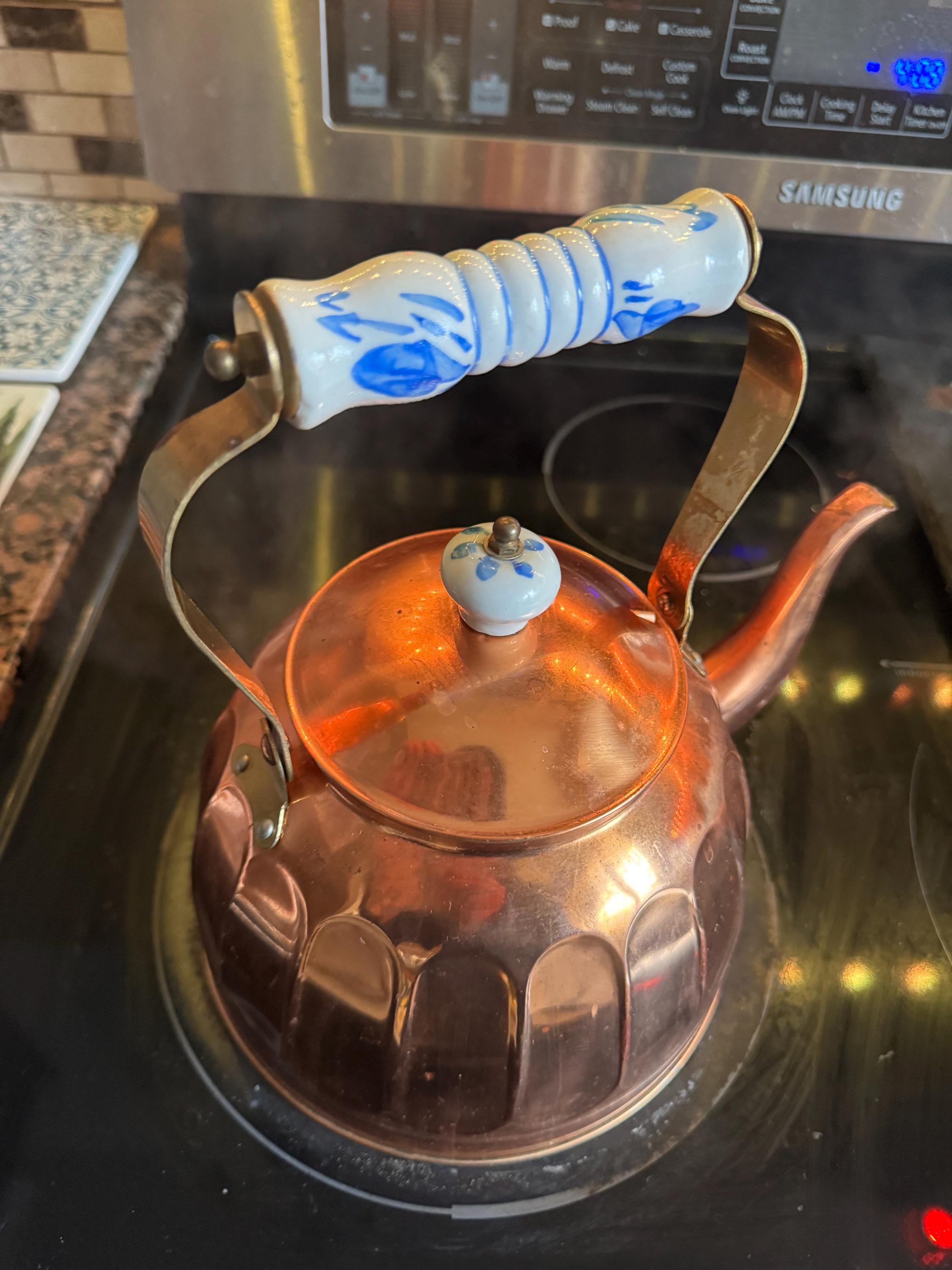 Vintage CopperCraft Guild Copper & Brass Tea Kettle | Black Wood Handle | Rustic Cottage Kitchen Decor