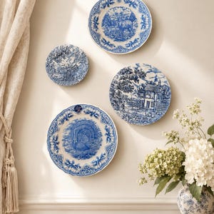Vintage Blue & White Transferware Plate Set – English Countryside Scenes, Set of 4 image 2