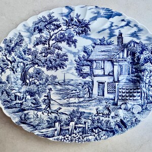 Vintage or Antique Blue & White Transferware Serving Platters C. Moyott The Hunter