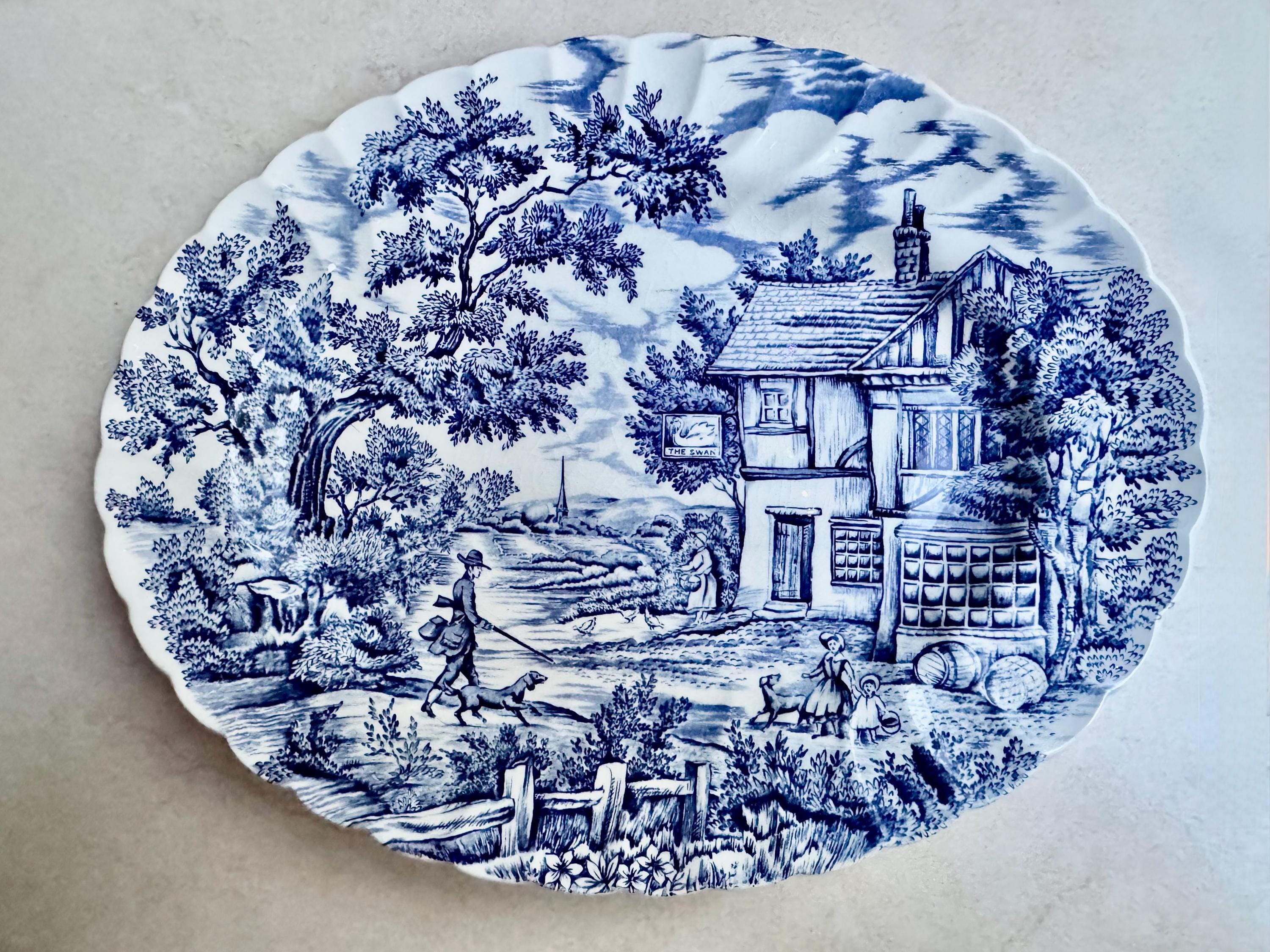 Vintage or Antique Blue & White Transferware Serving Platters