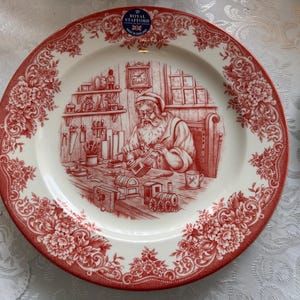 New Vintage Style Transferware - Red Christmas Plates - Christmas Eve Santa - Royal Stafford England image 5
