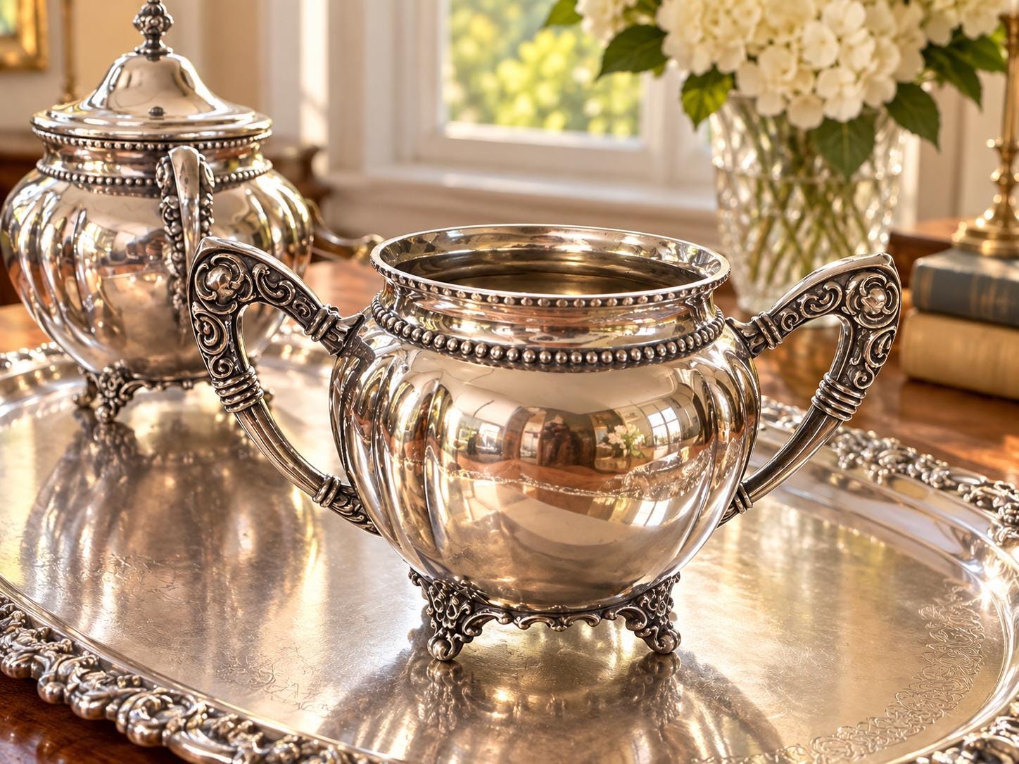 Antique: New Amsterdam Silver Co — Quadruple Plate Tea Set  Silverplate — Victorian Style — 4 Piece Set