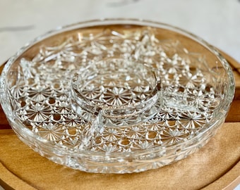 Vintage Crescendo France Crystal Sectional Relish Dish – 10″ Divided Serving Tray with Center Dip