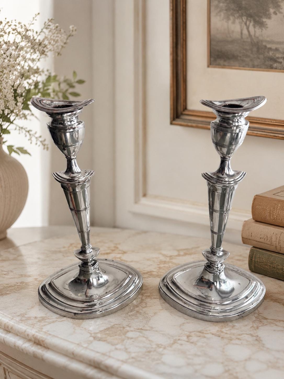 Vintage Silverplate 12” Candlesticks – Tall Architectural Pair – Classic Urn Form – Wedding & Table Decor