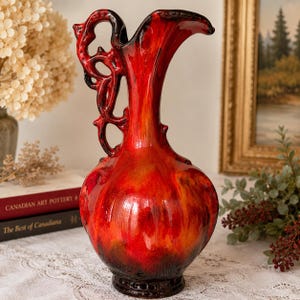 Vintage Canadian Pottery Pitcher – Red Ombre Glaze image 6