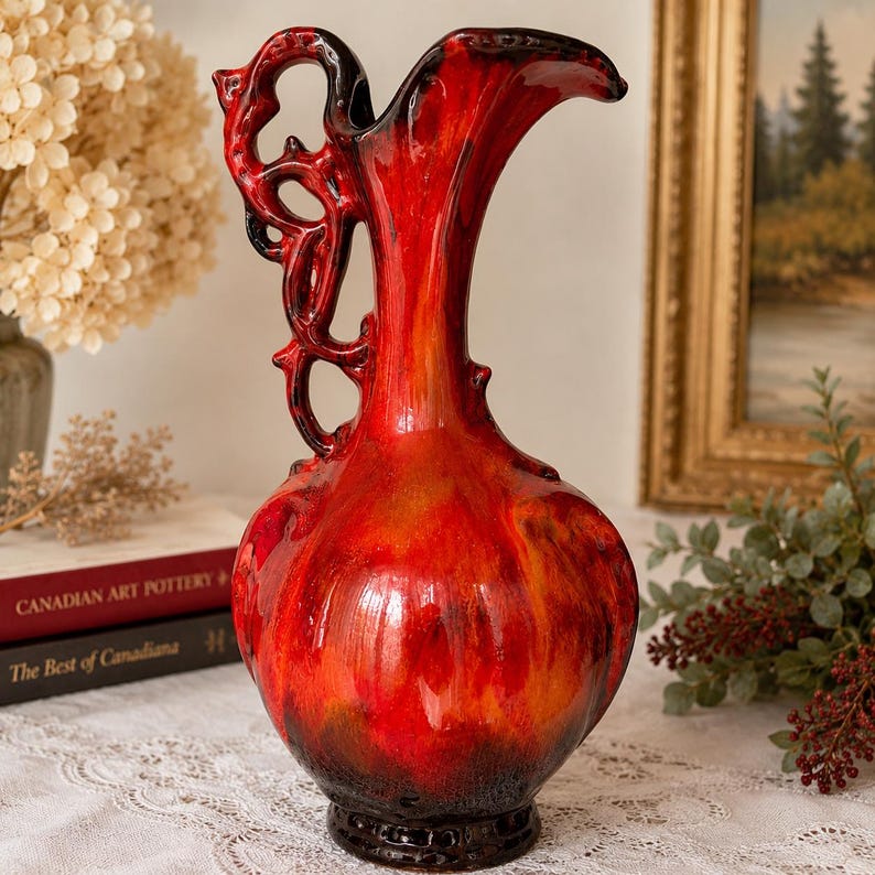 Vintage Canadian Pottery Pitcher – Red Ombre Glaze image 6