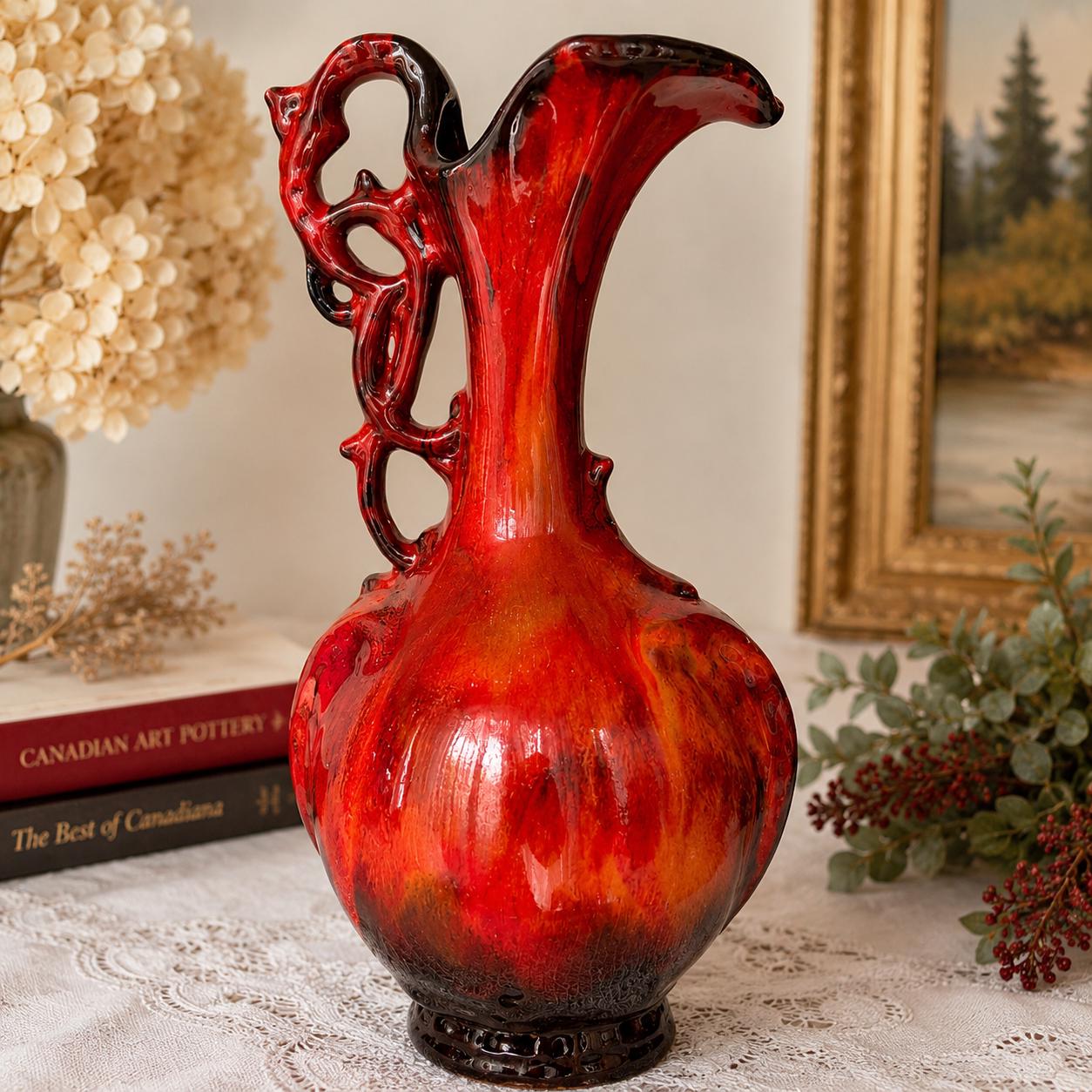 Vintage Canadian Pottery Pitcher – Red Ombre Glaze