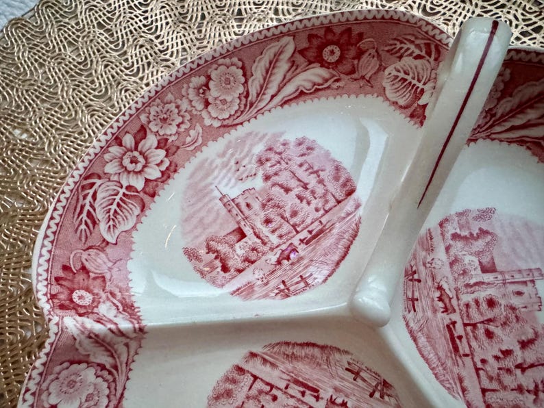 Vintage Woods & Sons “Woodland” Red Transferware Divided Serving Dish – England image 9