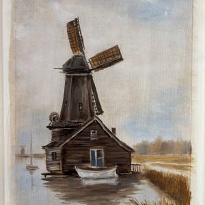 Original 8x10 Landscape Painting by Toronto Artist Vadim – Framed Cottage or Windmill Art immagine 5