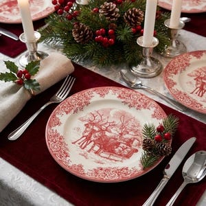 New Vintage Style Transferware - Red Christmas Plates - Christmas Eve Santa - Royal Stafford England image 3