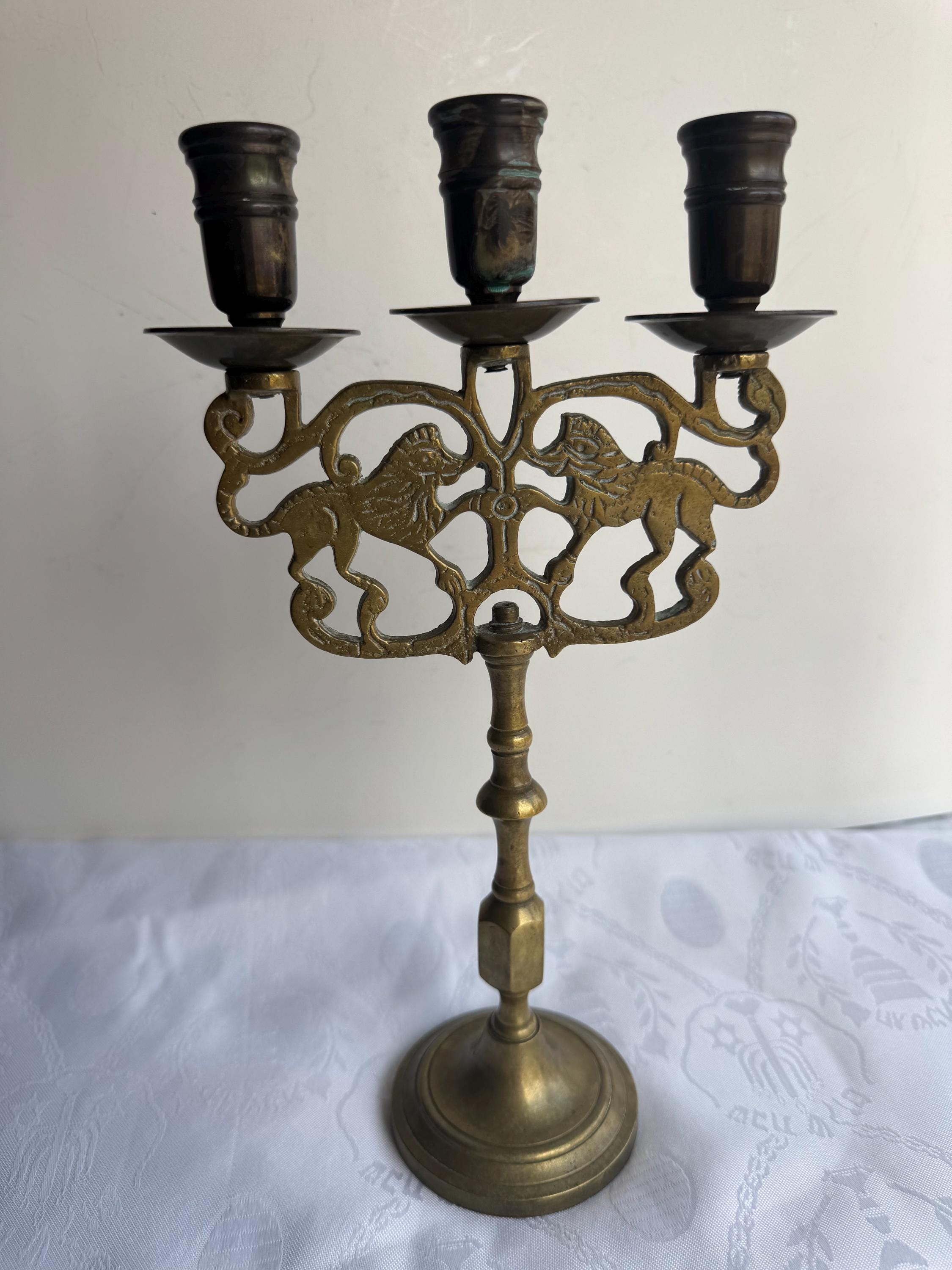Vintage Brass Lion of Judah Candelabras – Sold individually