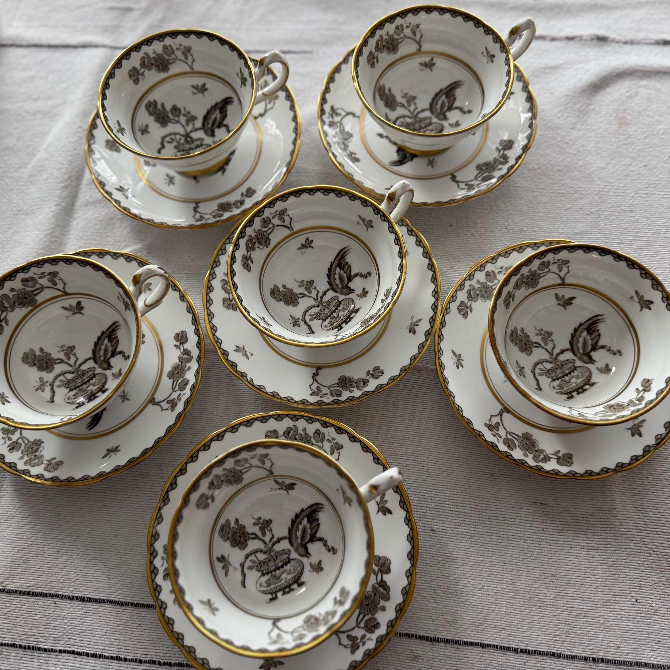 Vintage Grosvenor Fine Bone China Teacup and Saucer: Ming Blossom, England, 6 Available