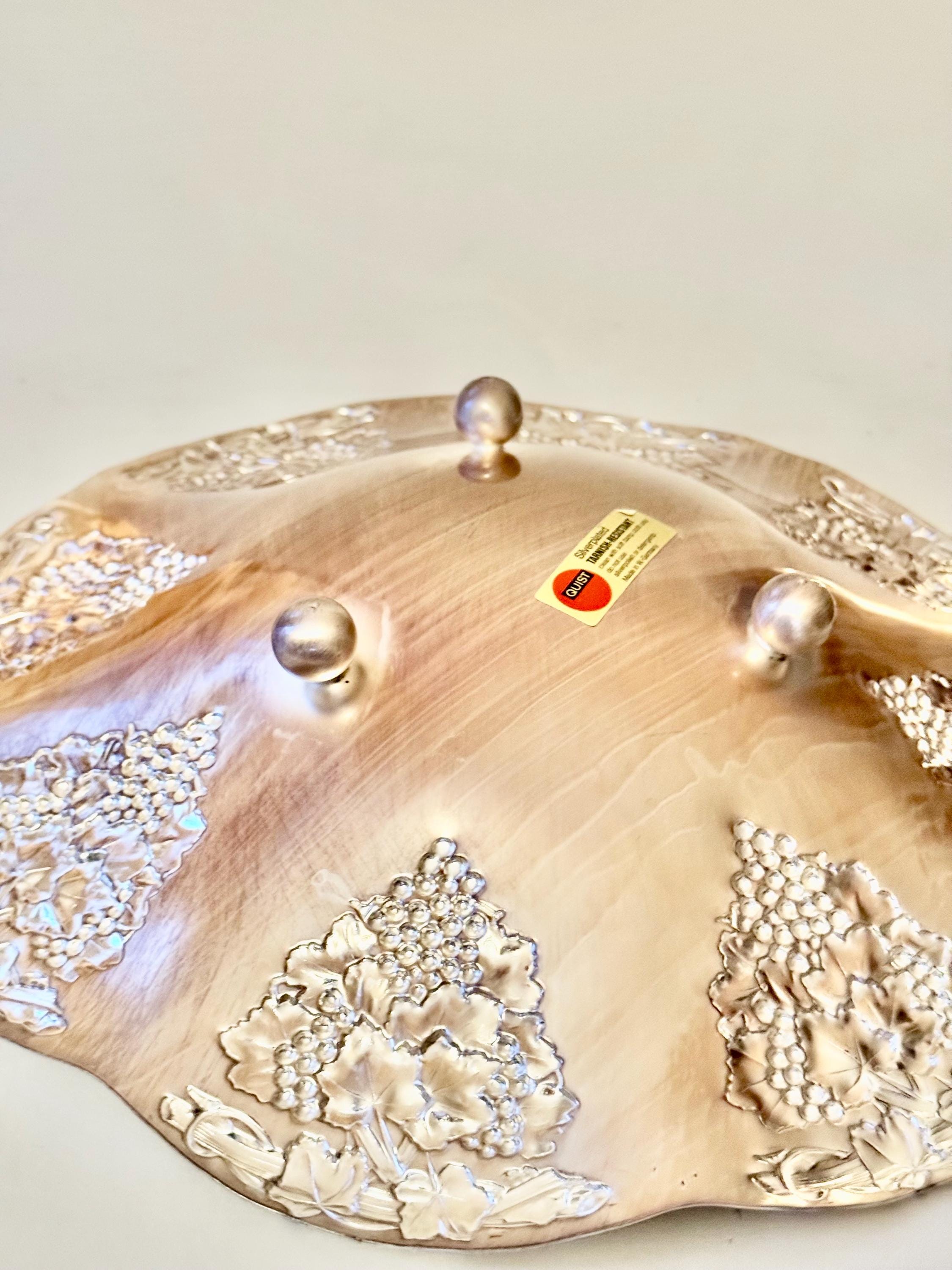 Vintage BMF Silverplated Footed Serving Bowl — Rose Embossed — Made in Western Germany
