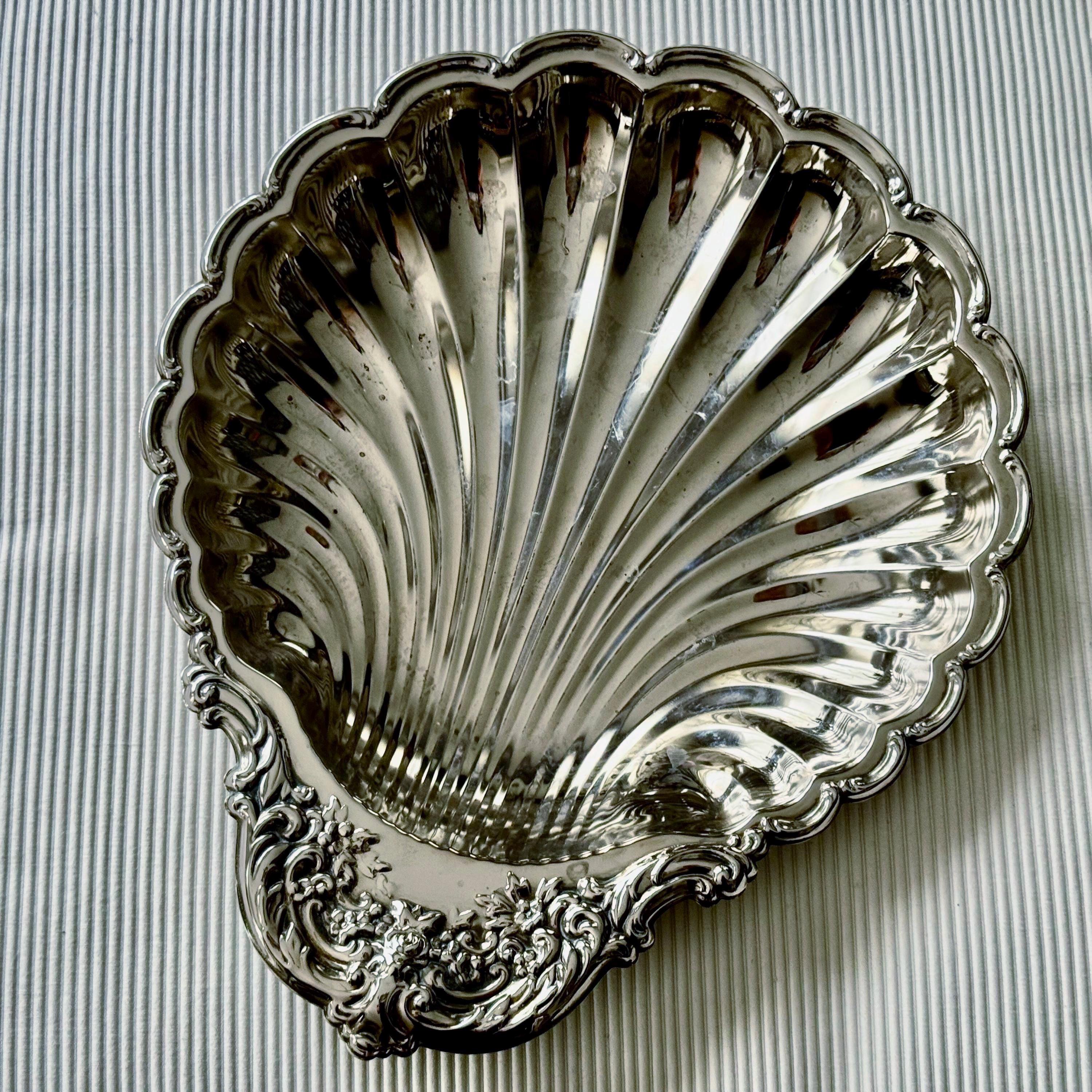 Vintage Silverplate Shell Tray: Rococo Floral Serving Dish, Hong Kong