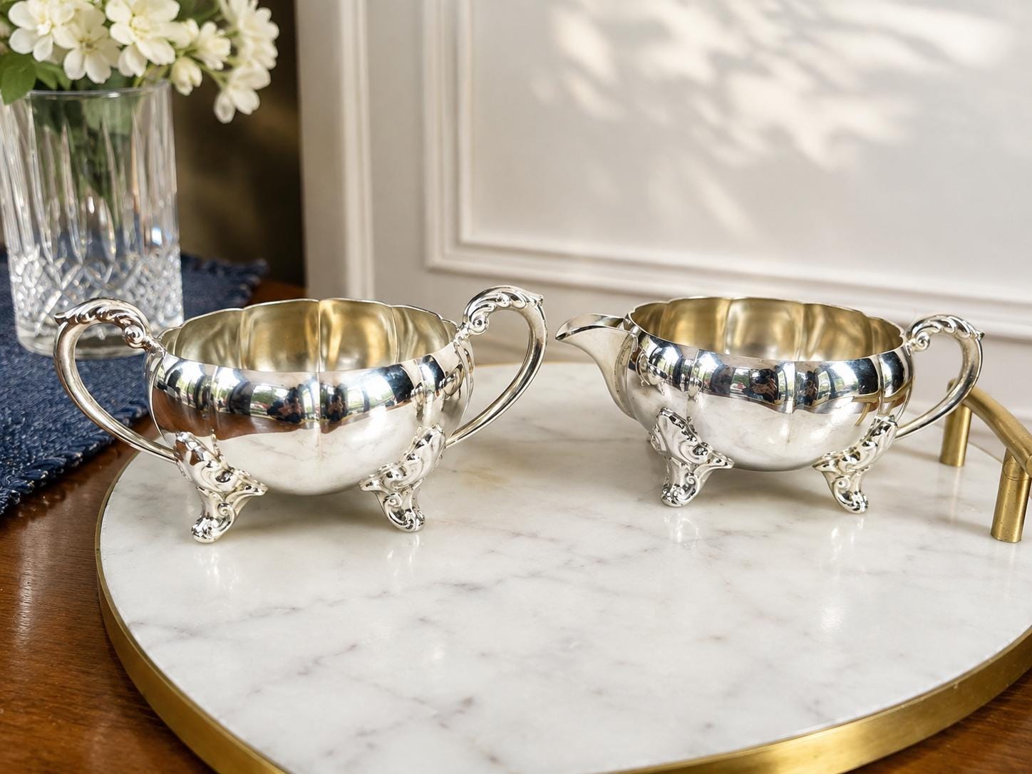 Vintage Silverplate Creamer Sugar Set – Ornate Victorian Mid-Century Styles