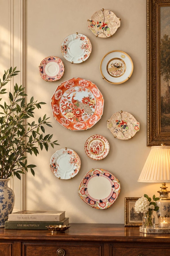 Vintage Mixed Chinoiserie & Imari Style Wall Plate Gallery – Set of 9
