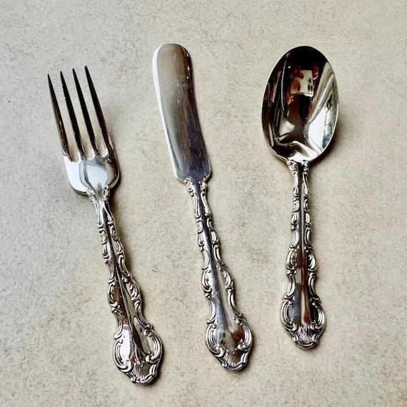 Vintage Birks Silverplate “Louis de France” Baby Set – Fork, Knife & Spoon
