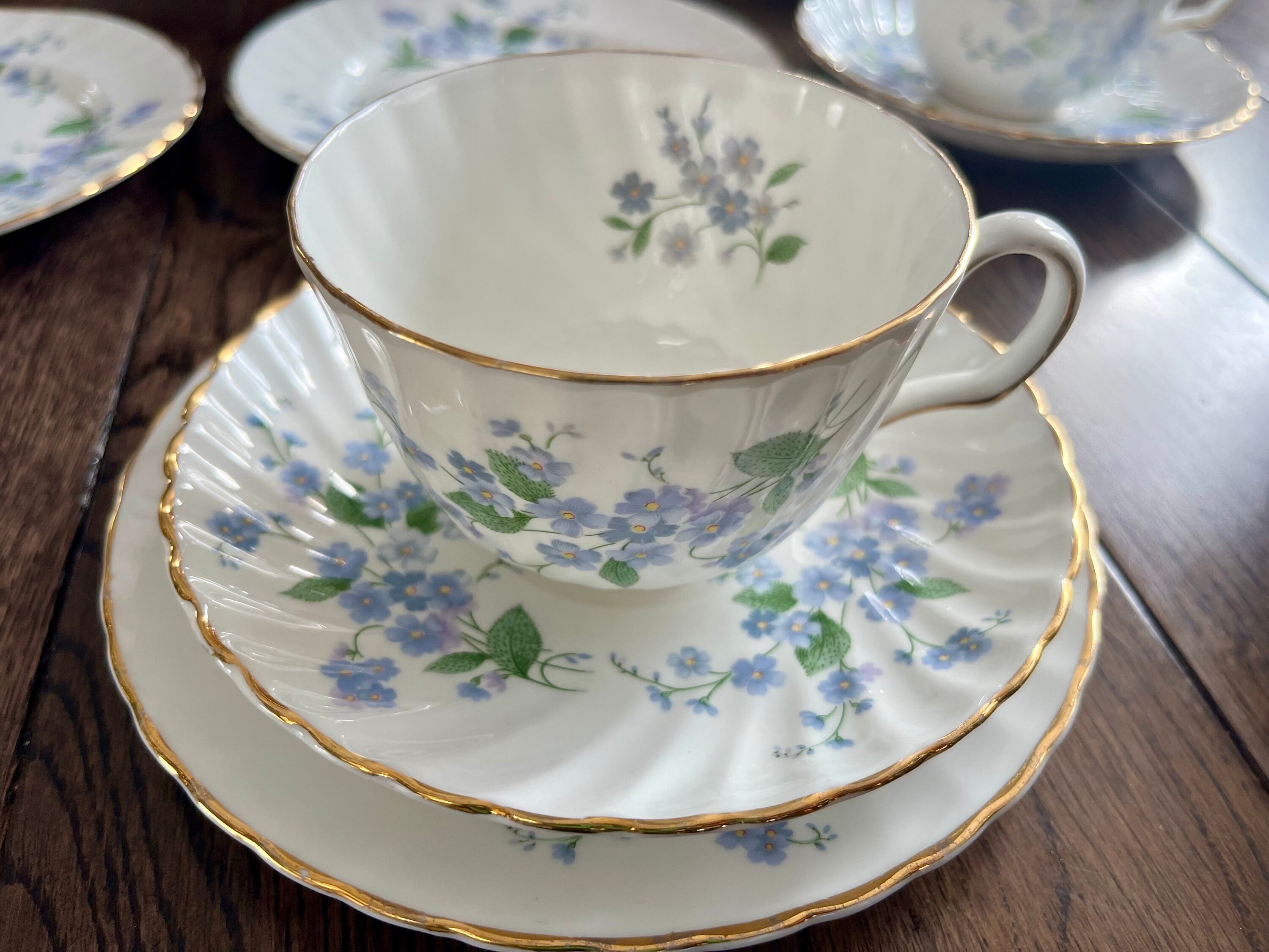 Royal Adderley “Sweet Forget Me Not” - Vintage English Fine Bone China — Custom Sets