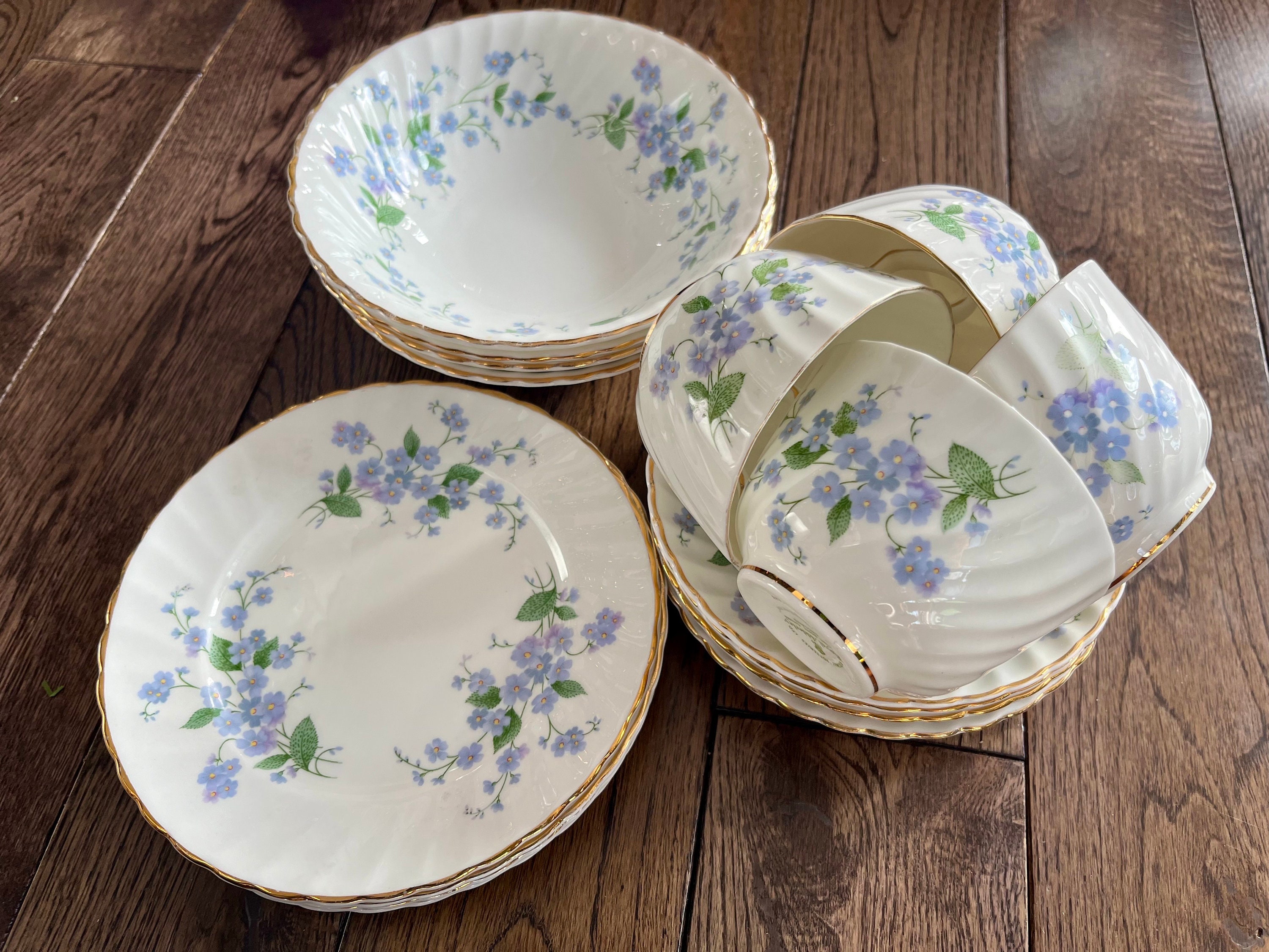 Royal Adderley “Sweet Forget Me Not” - Vintage English Fine Bone China — Custom Sets
