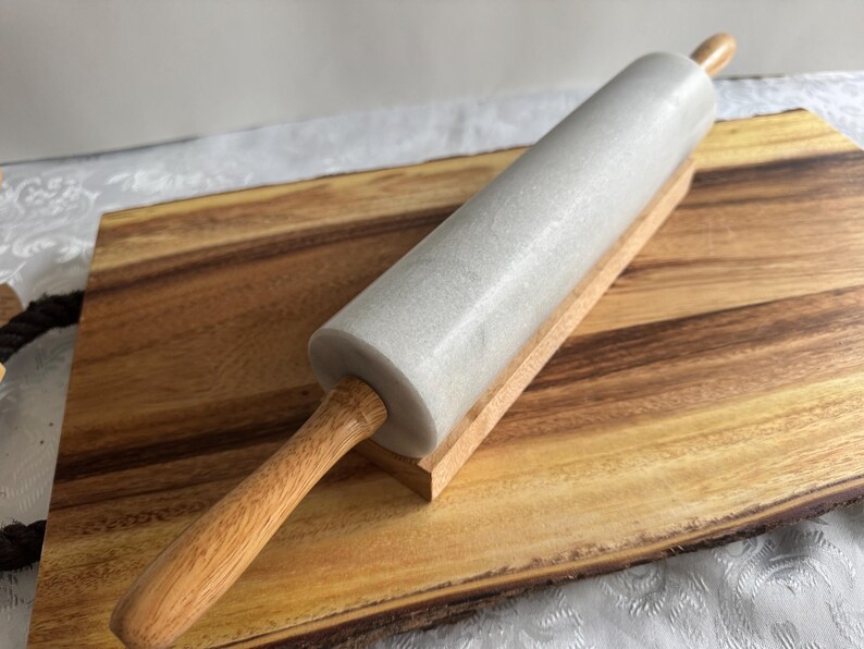Vintage Solid Marble Rolling Pins with Wooden Handles & Original Stand – Sold Individually image 6