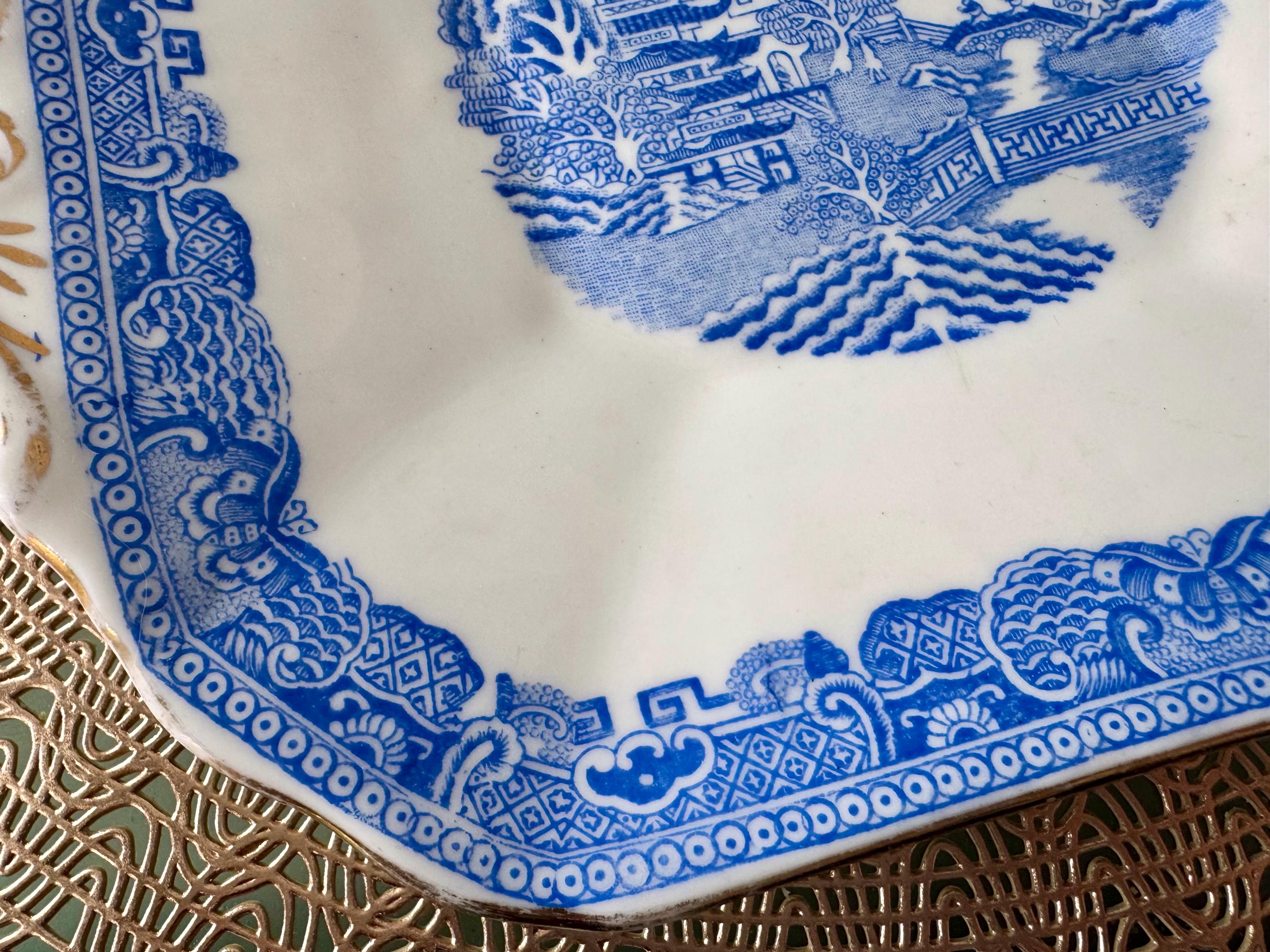 Antique Edwards & Brown Blue Willow Handled Serving Plate – Made in England (1874-1932)