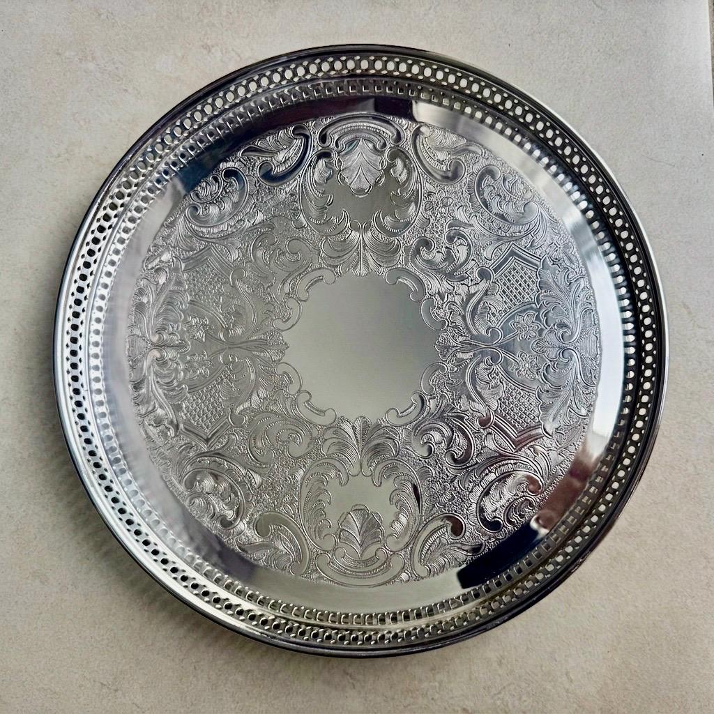 Vintage Silverplate Gallery Trays – Ornate Round Serving Trays with Pierced Sides