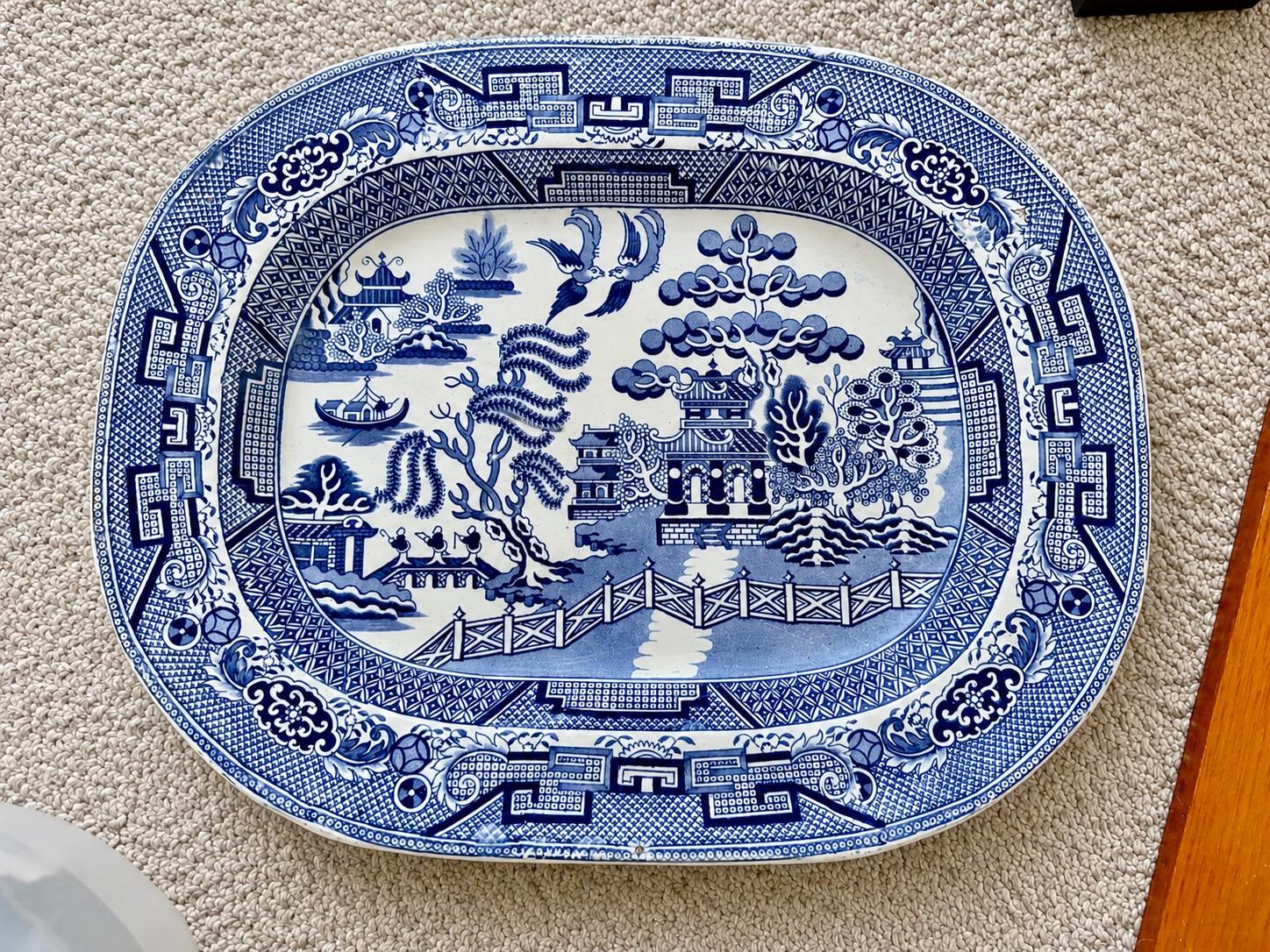 Antique Willow Pattern Transferware Platters – 17.75″ – J & G Meakin Blue Willow – Sold Individually