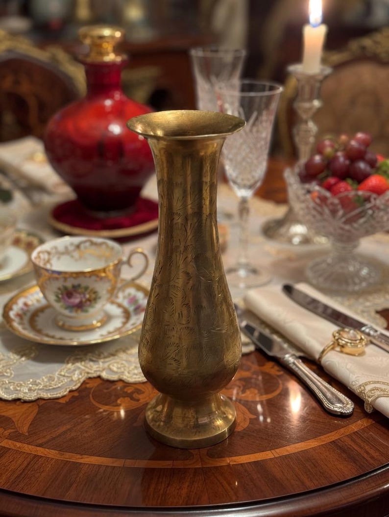 Vintage Brass Decor Collection — Marble Candlestick, Vase & Pitcher 2. Vase 8”