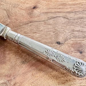 Antique Sterling Silver Handle Fish Knife – Ornate & Engraved – Sheffield 1923 – Silverplate Blade