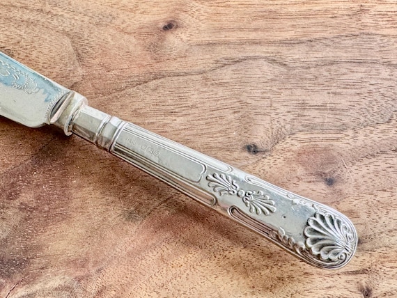 Antique Sterling Silver Handle Fish Knife – Ornate & Engraved – Sheffield 1923 – Silverplate Blade