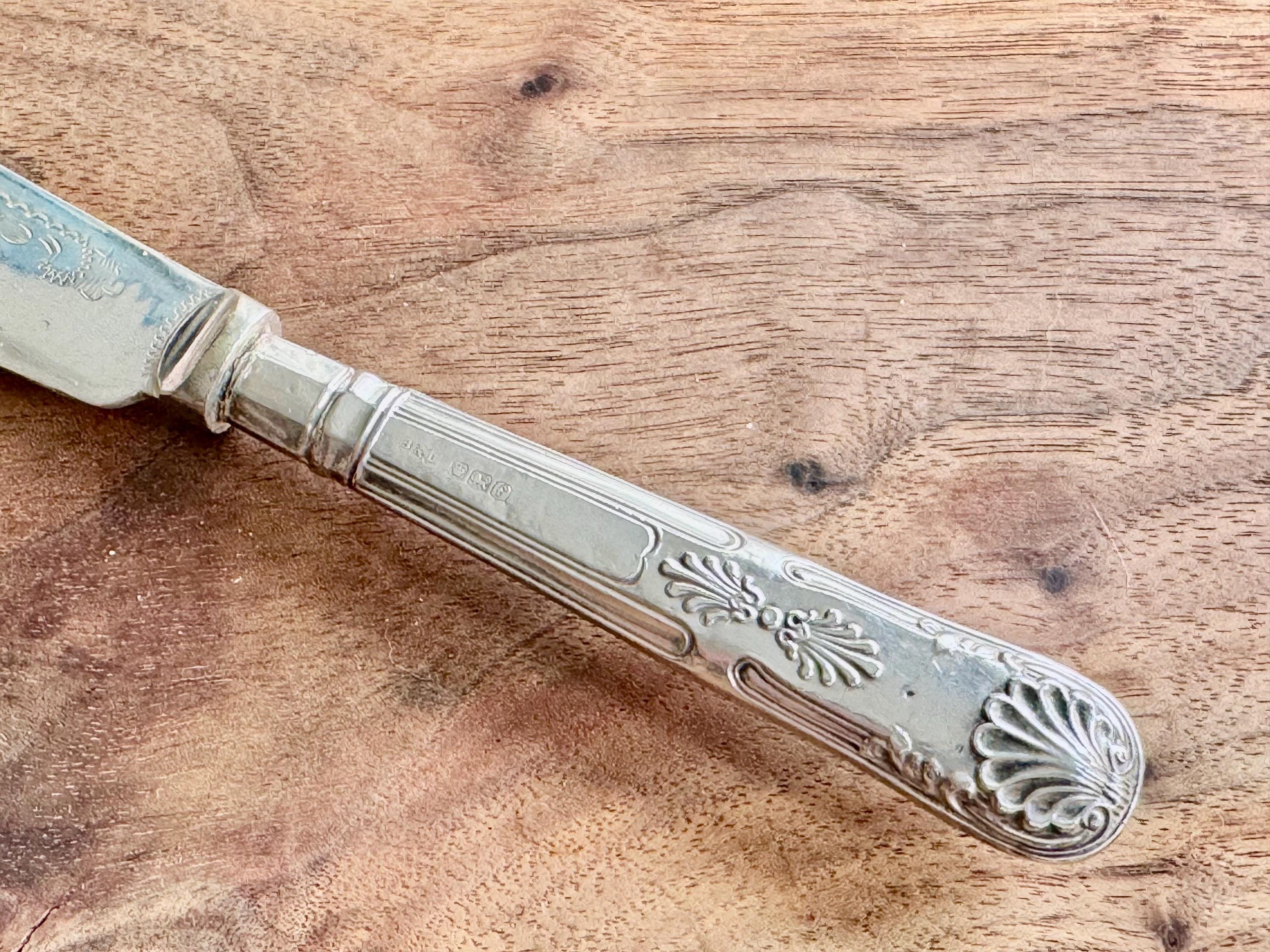 Antique Sterling Silver Handle Fish Knife – Ornate & Engraved – Sheffield 1923 – Silverplate Blade