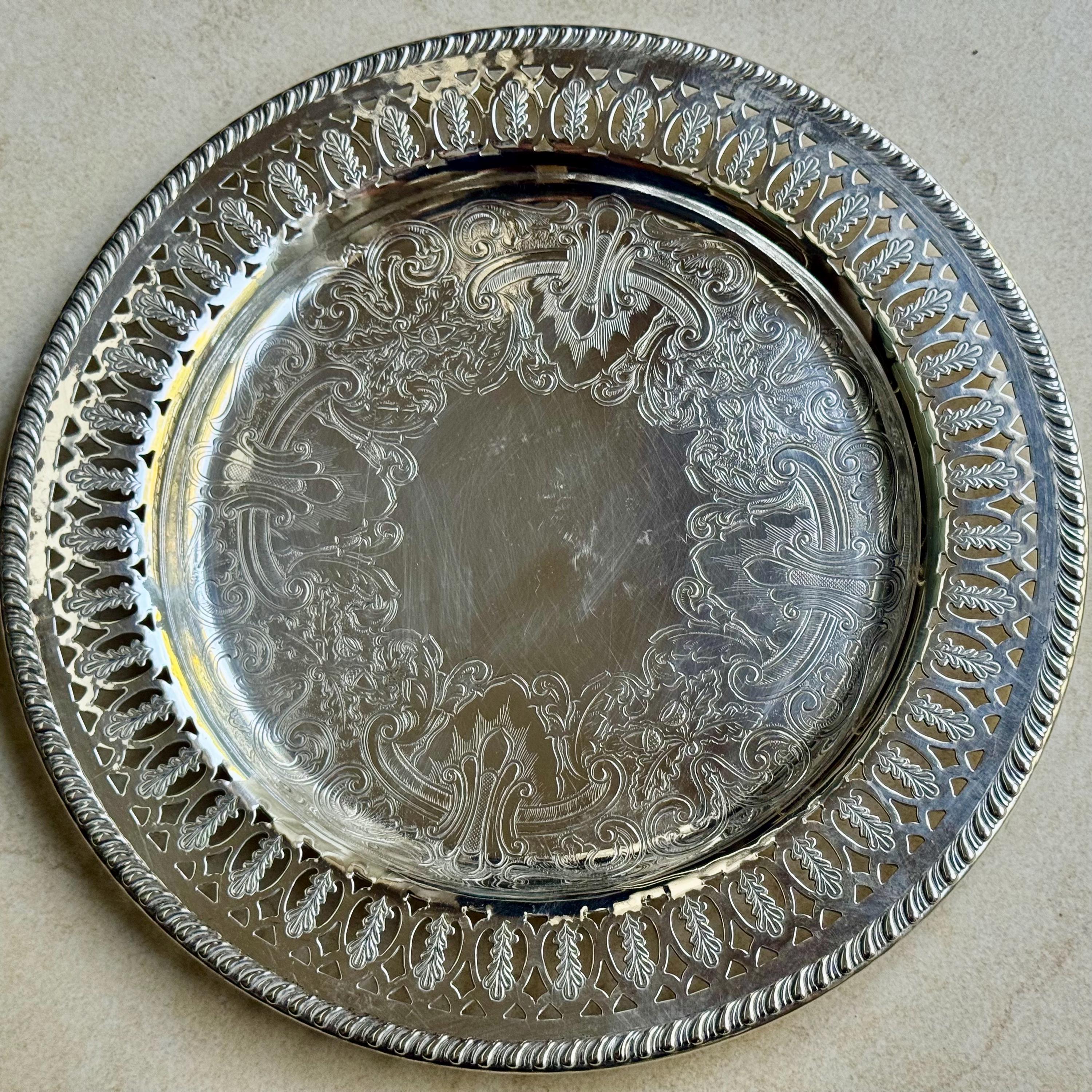 Vintage Silverplate Perforated Trays Collection – Ornate Round Serving & Display Trays 9–11” – Sold Individually