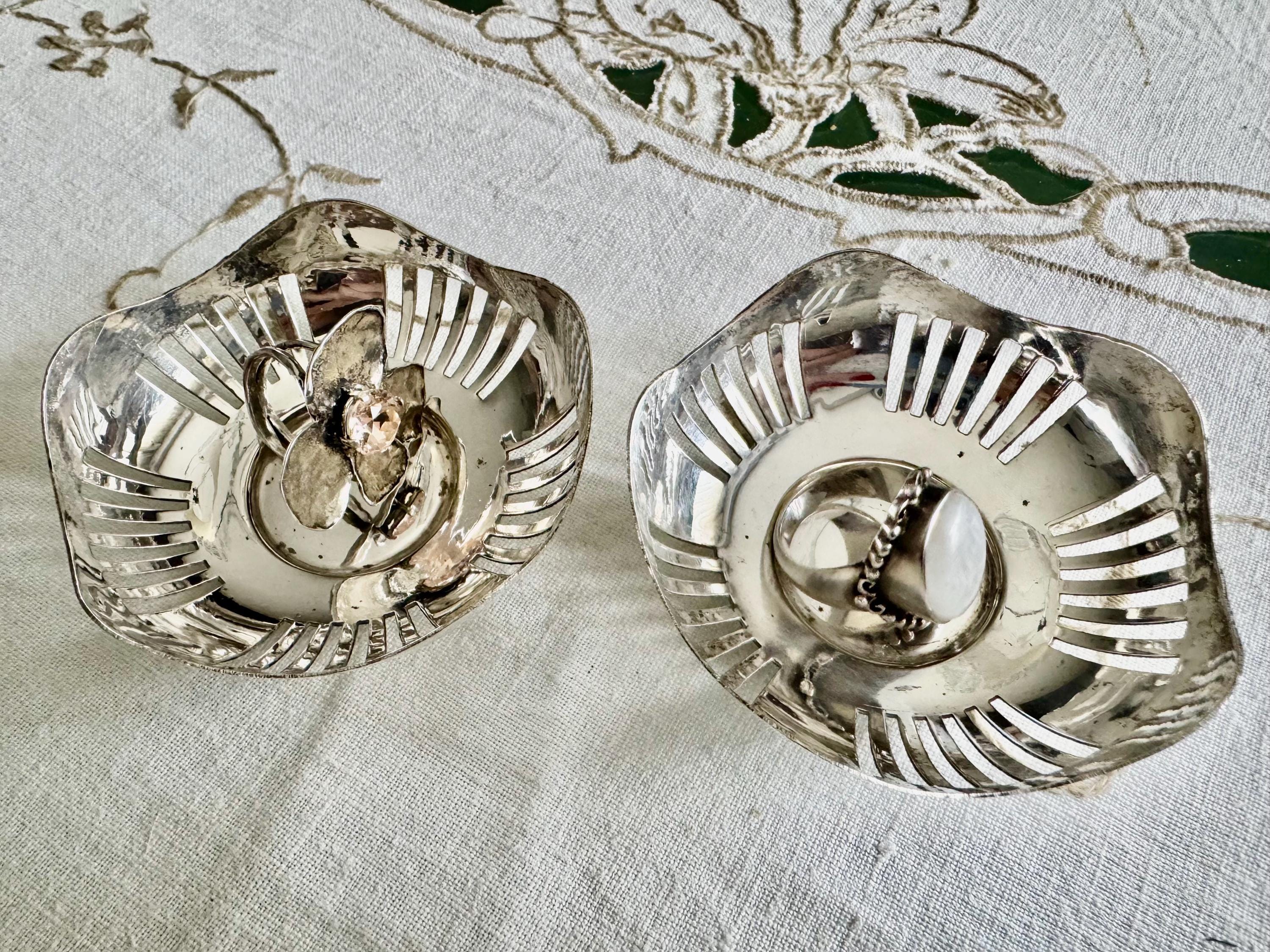 Vintage Pair English Silverplate Perforated Bonbon Dishes – Ring Dishes or Nut Bowls 3”