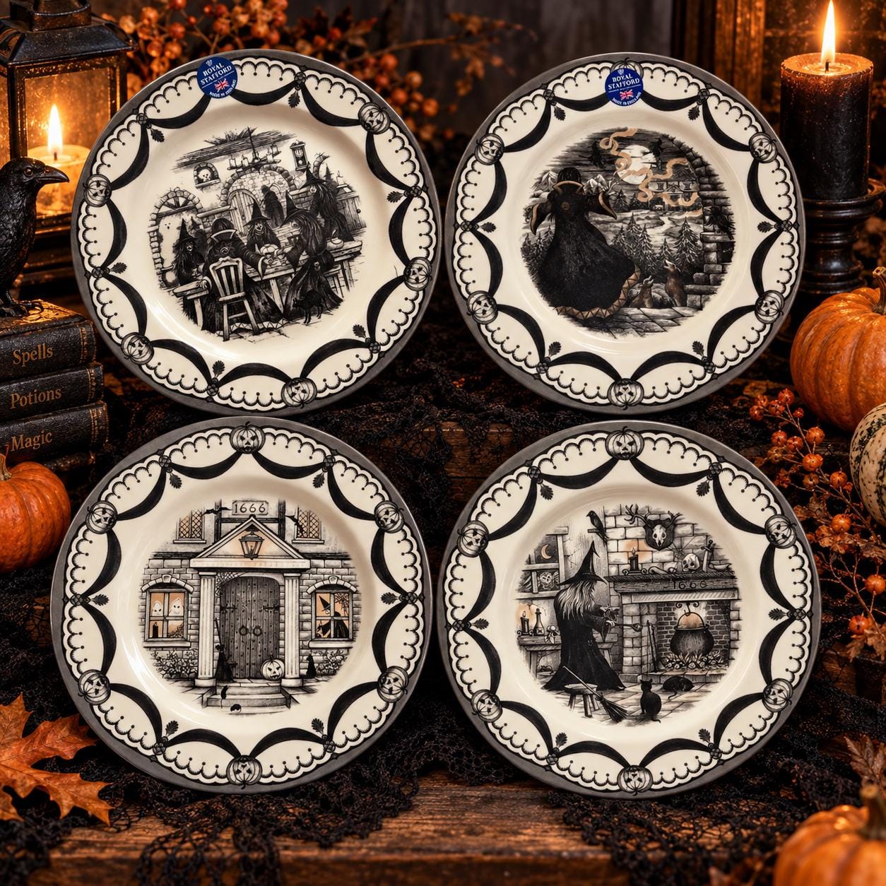 Halloween Dinner Plate: Royal Stafford England Wicked Witches Coven (11")