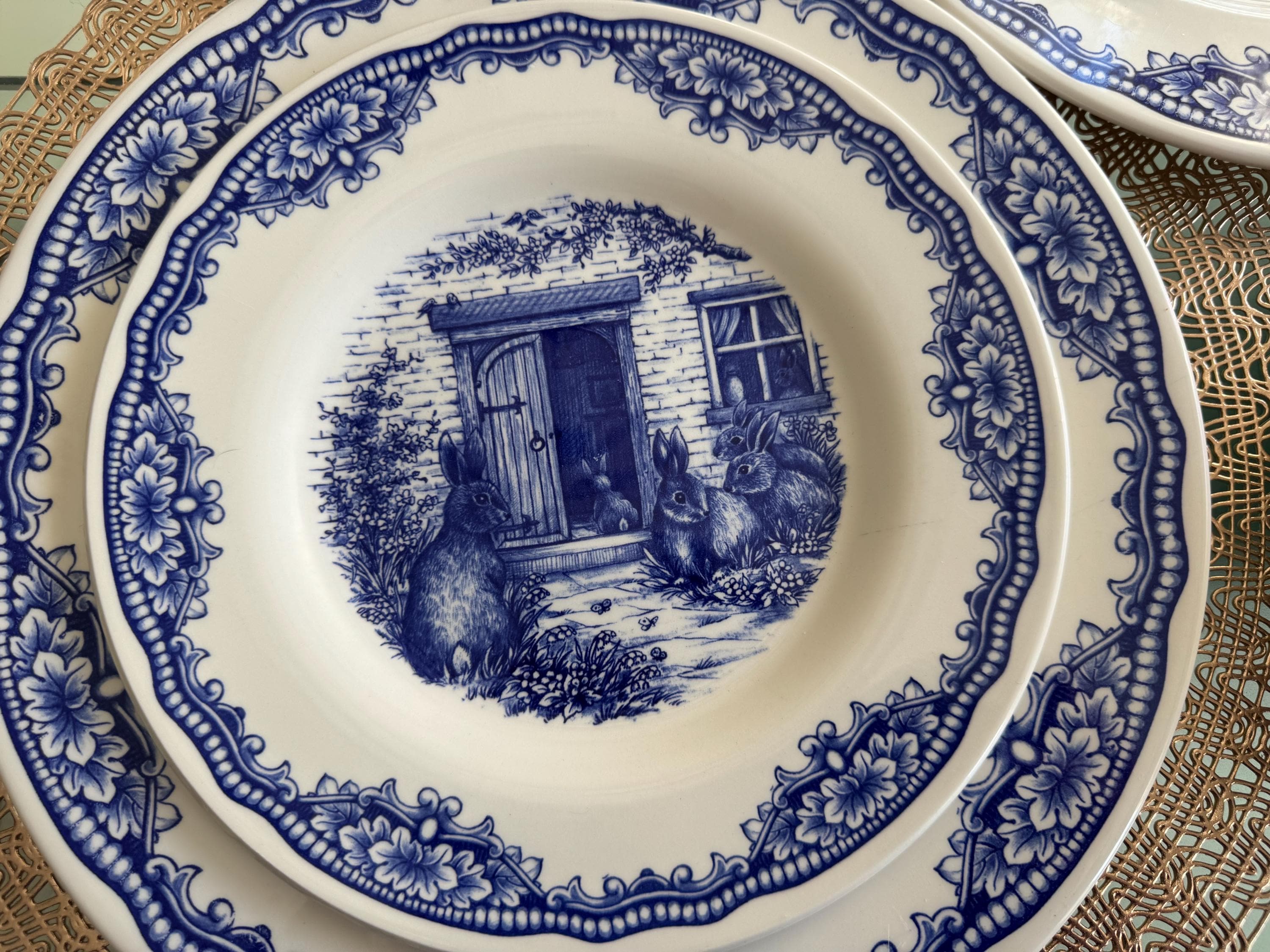 Blue & White Easter Bunny Plates – Royal Stafford England – Spring Tablescape – Easter Brunch Entertaining