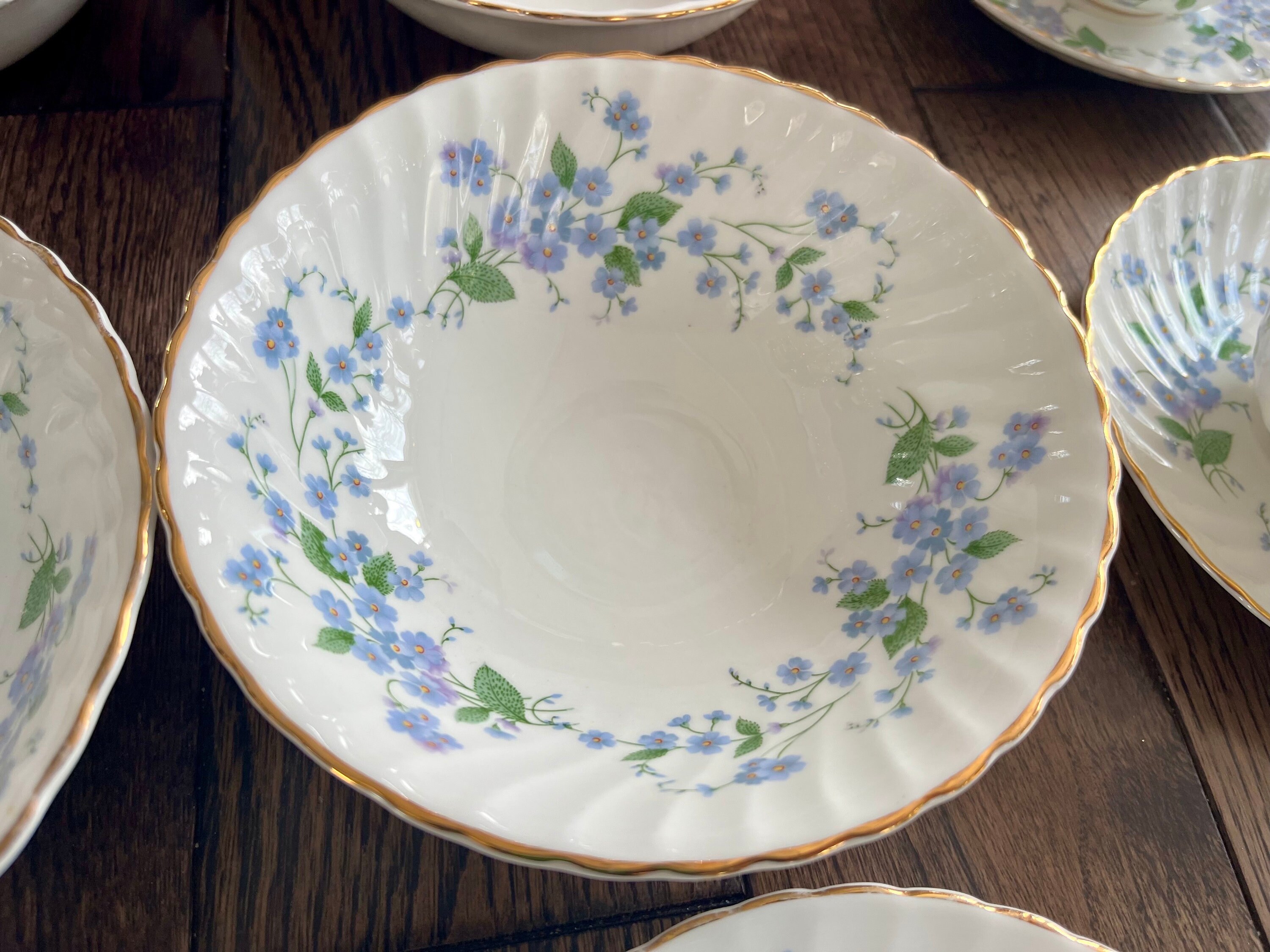 Royal Adderley “Sweet Forget Me Not” - Vintage English Fine Bone China — Custom Sets